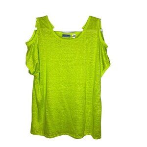 Neon Highlighter Yellow Cold Shoulder Linen Top Size Large